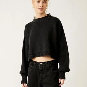 Free People Easy Street Black Cropped Knit Sweater